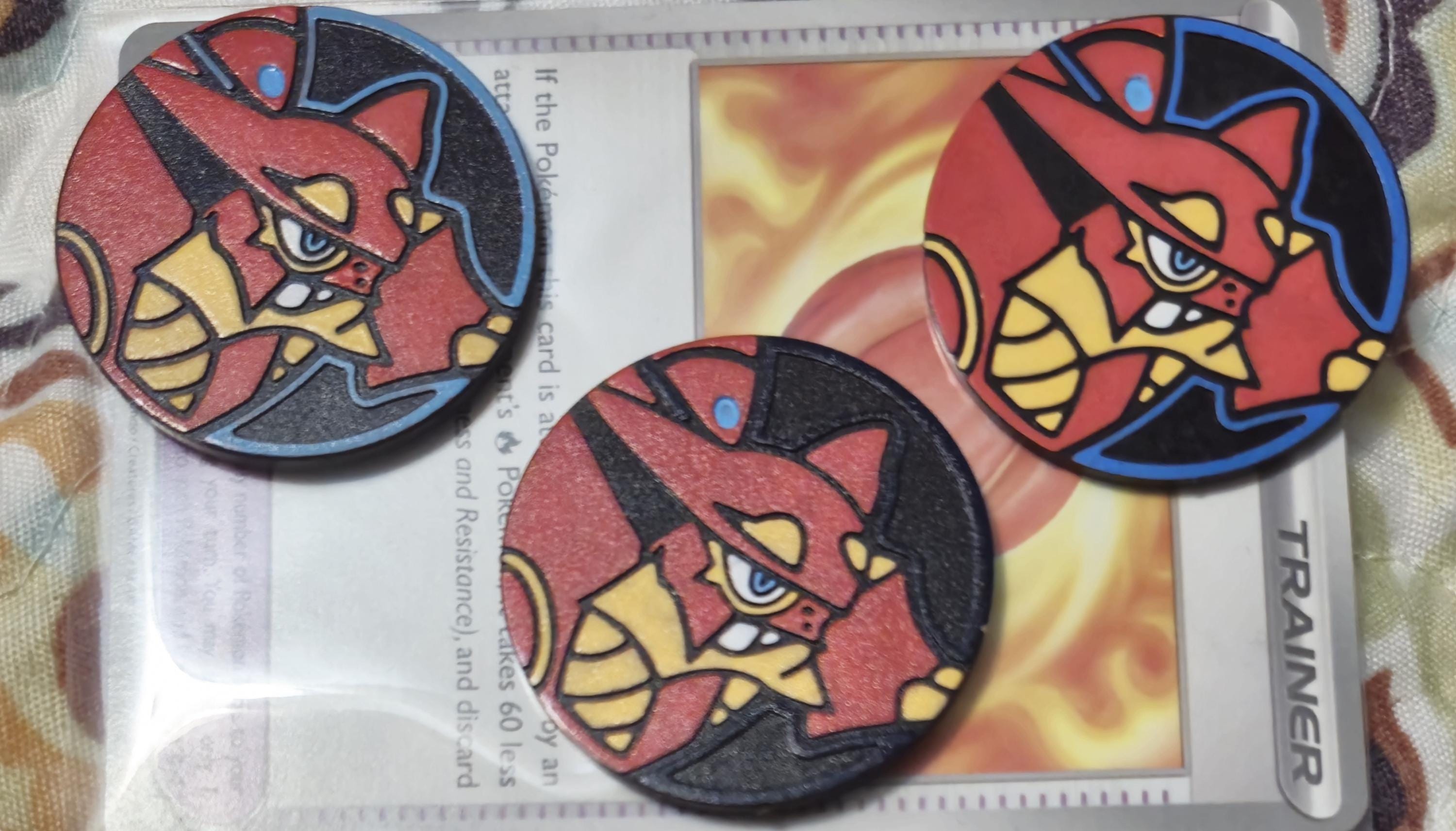 Three Custom Painted Volcanion Coins